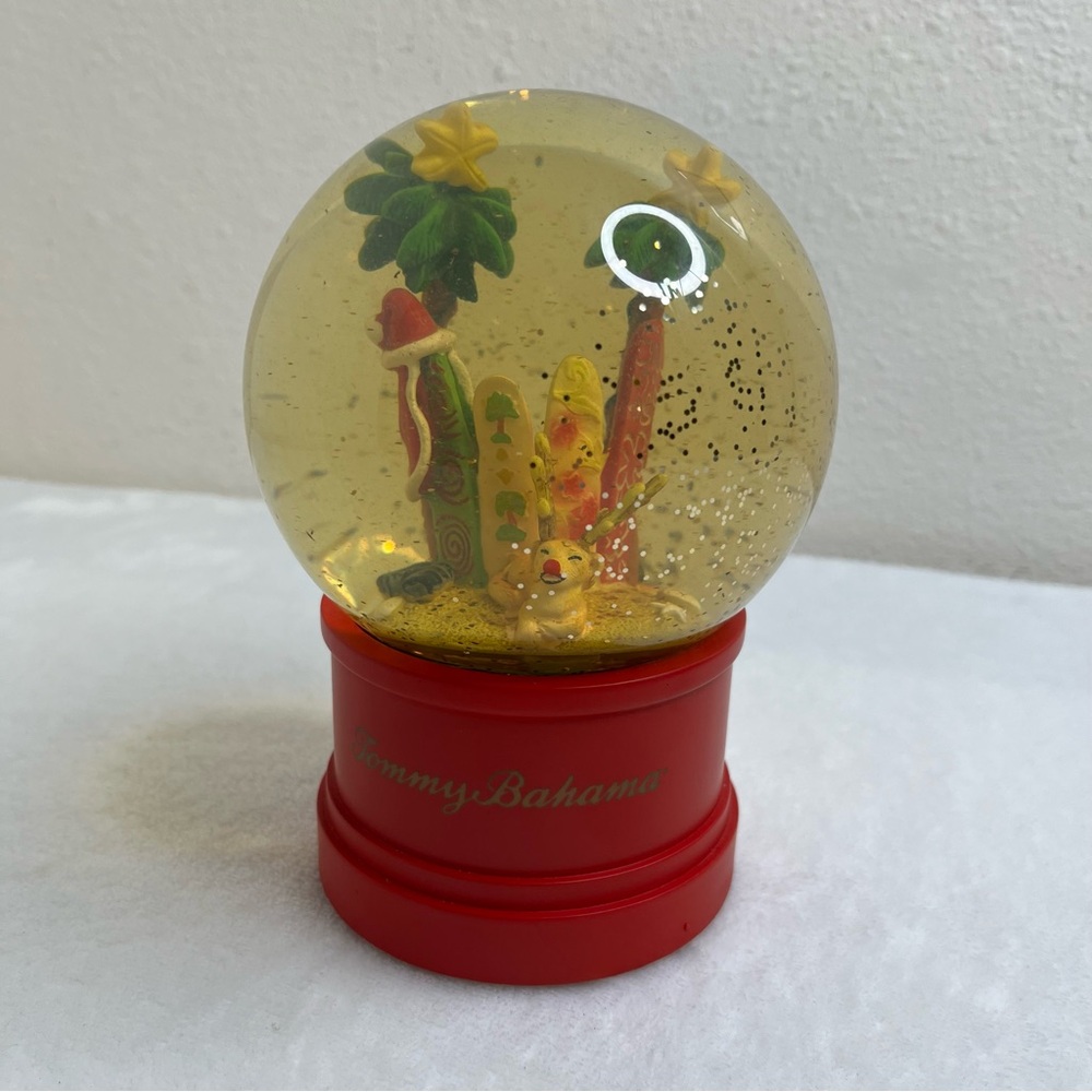 Tommy Bahama Snow Globe Reindeer Christmas Surf Beach **Plays Music**YELLOWING**